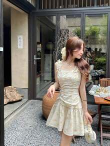Women Short Dresses - Apricot - View 4
