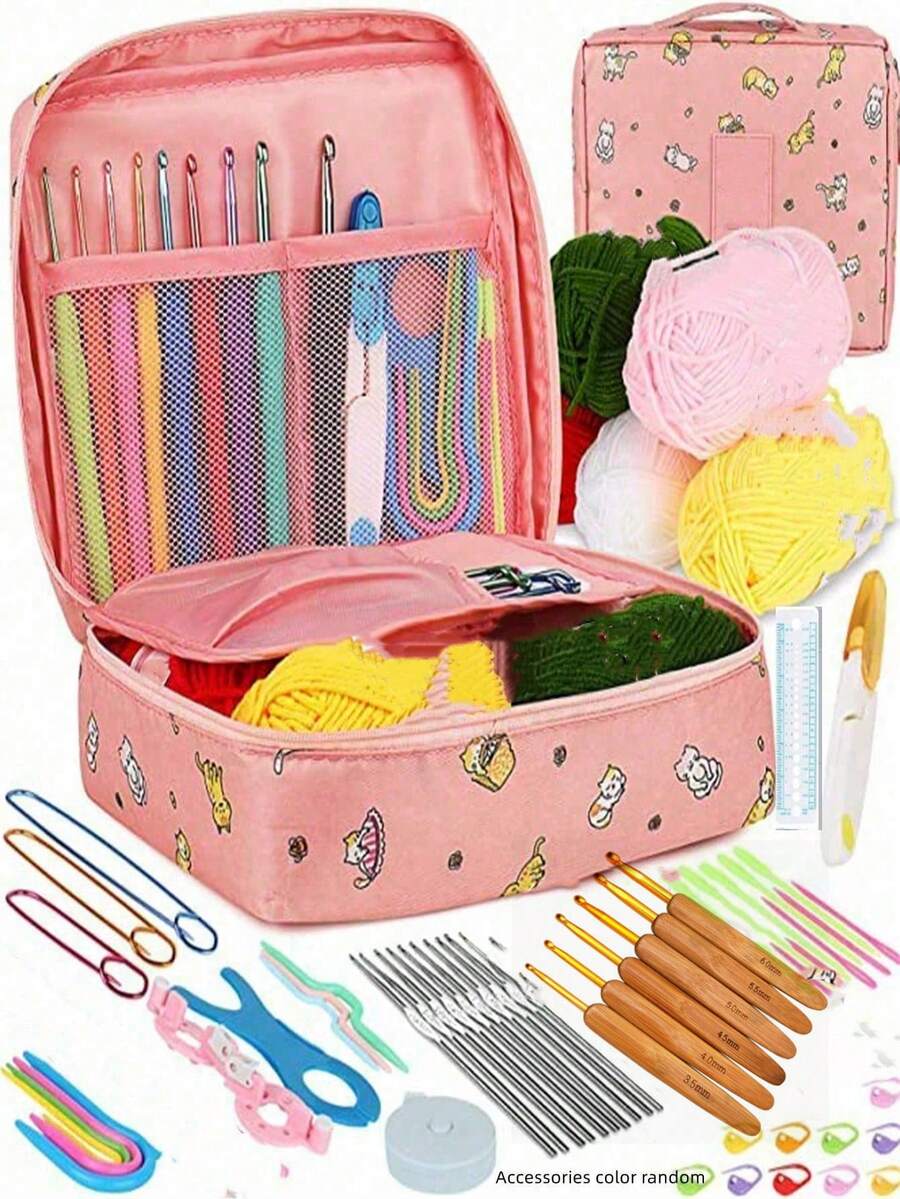 59pcs Crochet Kit, Handmade Gift For Boyfriend/Girlfriend, Pet Accessories Crochet, DIY Beginner Crochet Full Set With Yarn, Portable Knitting Tools, Basic DIY Crochet Tools With Yarn, Handcraft Tool Kit Gift For Elderly - Lucky Cat 58-piece Set - View 1