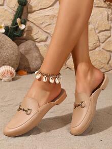 2025 New Metal Buckle Fashionable Solid Color Slip-On Shoes - Brown - View 5