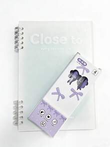 Cuaderno de hojas sueltas con tapa blanda A5 con bolígrafo retráctil morado y verde - Multicolor - Ver 2