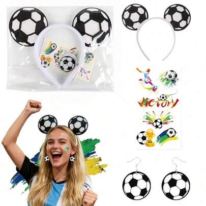 1 Set 2026 World Cup Fan Cheer Outfit, Cheerleader Props Including Headband, Earrings, Temporary Tattoos, Gift For New Year, Valentine's Day, Easter