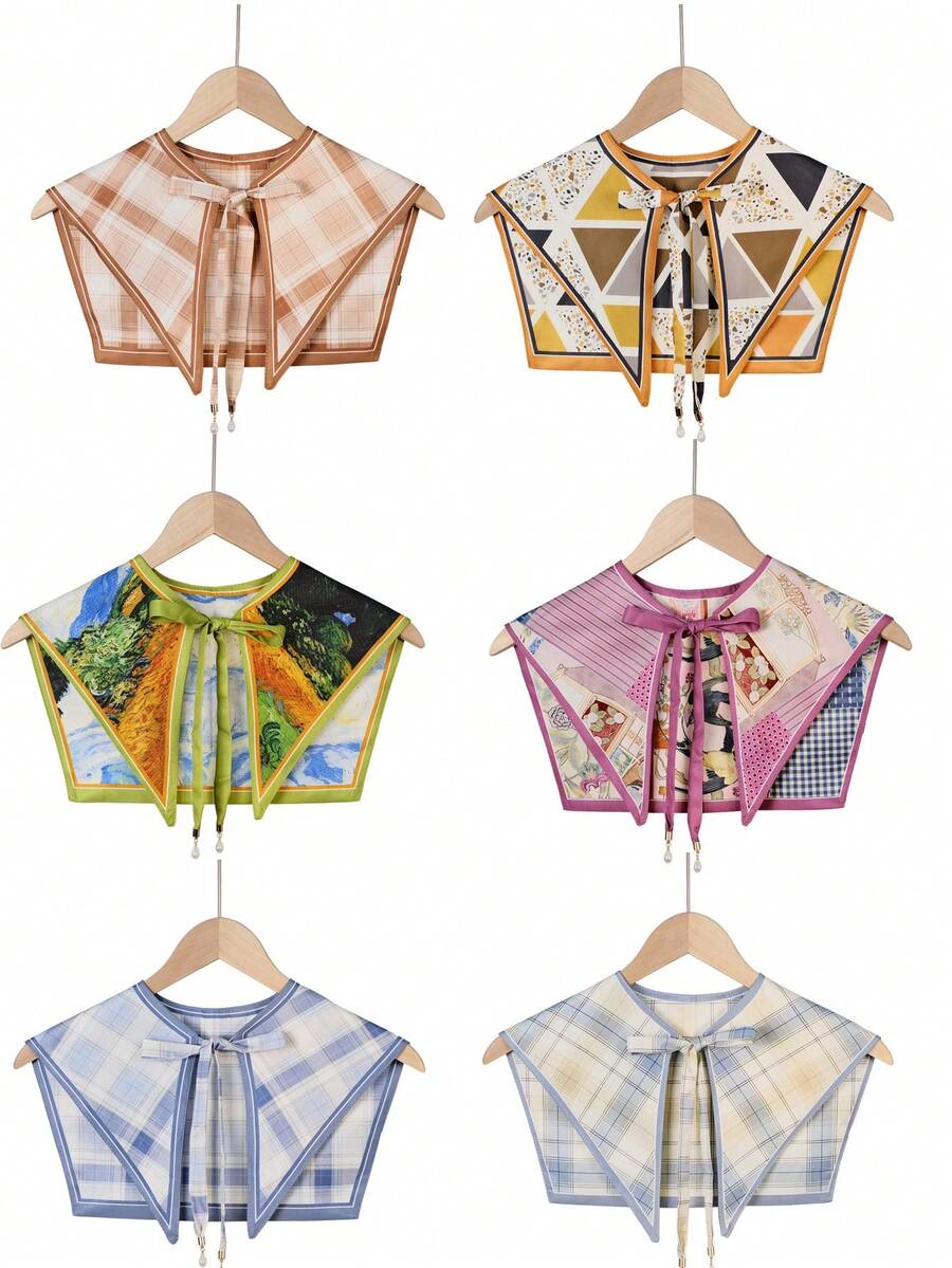 1pc French Retro Pearl Pendant Painting Style Tie Collar Scarf - Multicolor - View 1
