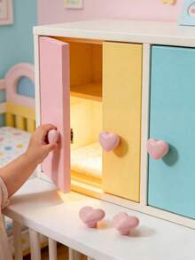 4pcs Colorful Ceramic Heart-Shaped Cabinet Handles, Cartoon Style Drawer Knobs For Kids Room, Nursery, Dresser, Desk - Multicolor - View 3