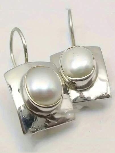 1Pair Vintage Geometric Faux Pearl Pendant Earrings For Women's Personalized Retro Holiday Daily Party Accessories Jewelry