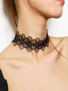 1件装女士黑色颈链，镂空花朵性感锁骨链，简约优雅短款项链 - 彩色 - 查看 3