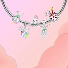 Silver Plated Easter Rabbit Charms For Bracelets Cute Bunny Egg Silver Pendant DIY Jewelry Making Necklace Gift - Silver - View 3
