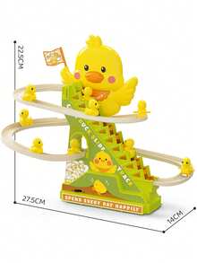 1 Set Lindo patito automático eléctrico de pista deslizante, adecuado para subir escaleras, con música y iluminación, requiere ensamblaje, pegatina de juguete de plástico/decoración del hogar, color aleatorio, texto, patrón y forma - Multicolor - Ver 8