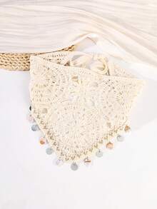 1pc Bohemian Shell Pattern Ocean Element Tassel Knitted Triangular Headband, Women Hair Accessory - Multicolor - View 8