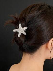 2 piezas Elegantes Pinzas para el cabello de mujer con cristales brillantes de aleación en forma de estrella de mar, adecuadas para flequillo, mechones laterales, fiesta, uso diario, estilo bohemio chic - Plateado - Ver 3