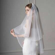1pc Minimalist Bride Double-Layer Veil With Lace Edge, Wedding Photography Veil - View 9