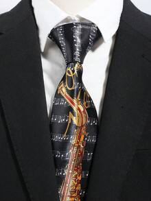 1pc Men's Fashionable Musical Instrument Pattern Satin Necktie, Suitable For Parties, Festivals, Hosting Events, Stage Matching,Accessories,Gifts - Multicolor - View 4