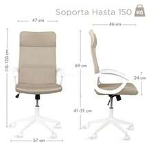 MAGMALIFE Silla de Oficina Ergonómica con Reposacabezas Respaldo de Malla Transpirable Altura e Inclinación Ajustables Reposabrazos Abatibles y Ruedas 360° Silenciosas Soporta 150kg Beige - Beis - Ver 2
