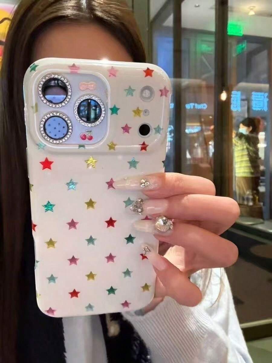 Star Feather Chiffon Starry Sky Design Full Coverage Protective Phone Case Compatible With Iphone 14 Pro Max, 16, 17, Compatible With Iphone 15, 13, Cute & Unique - White - View 1
