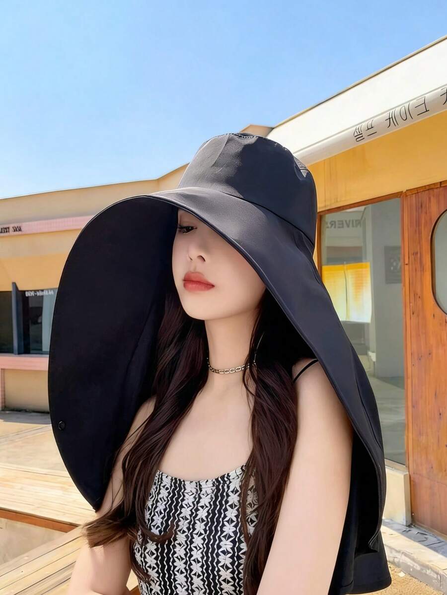 女士全脸防晒帽，披肩式遮阳帽，透气材质，一体式颈部遮盖，披肩帽，沙滩遮阳帽，户外帽，穆斯林头巾，日常佩戴帽 - 多色 - 查看 1