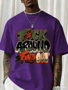 1Pcs 2026 F@K Around & Find Out Graphic Tee,180G Cotton Graffiti Print Short Sleeve Crop Top Summer Streetwear Gift - 紫色 - 查看 1
