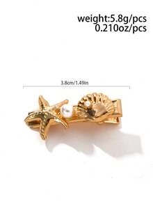 2 piezas Clips de pelo de lujo con estilo oceánico de aleación, estrella de mar, concha, grandes accesorios para el cabello con textura acanalada de vieira - Multicolor - Ver 2