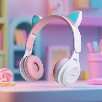 Cute Cat Ear Wireless Headphones, Anime Style Design, Flashing Cat Ear Lights, Cartoon Fashion, HD Calls, Immersive Gaming & Music Experience