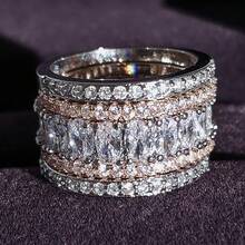 5pcs/Set Luxury Dual-Tone Wide Rings, Designed For Women, Inlaid With Brilliant Cubic Zirconia, Exquisite Party Jewelry, Fashionable Accessories - Ring - View 3
