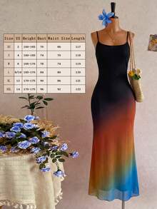 Vestido de sirena con espalda descubierta y degradado para mujer, ropa de playa de verano, vestido de playa de verano ligero, atuendo de vacaciones para mujer, atuendo de resort tropical bohemio, vestido de sirena con espalda descubierta y degradado para fiesta de primavera/verano - Multicolor - Ver 4