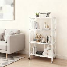 Upgraded Home 4-Tier Foldable Storage Shelf With Wheels ,Collapsible Shelving Unit,750 Lbs Large Capacity Storage Trolley,Display Metal Rack, Rolling Cart For Books,Kitchen Storage Shelves, Garage Storage,Pantry & Closet Organizer, Office Room,Decor,Bathroom(Black/White/Pink/Green),No Assembly - 查看 5