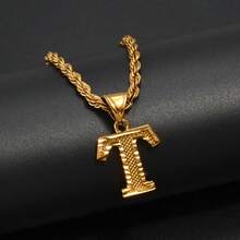 Collares con letras A-Z para mujeres y hombres, colgante con inicial bañado en oro, cadena de cuerda, joyería de letras del alfabeto en inglés, africana - Amarillo Oro - Ver 13