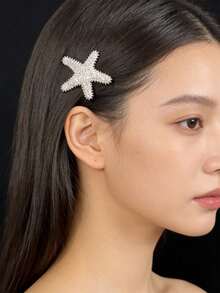 2 piezas Elegantes Pinzas para el cabello de mujer con cristales brillantes de aleación en forma de estrella de mar, adecuadas para flequillo, mechones laterales, fiesta, uso diario, estilo bohemio chic - Plateado - Ver 5