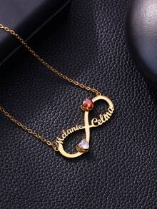 Custom Heart Birthstones Two Names Infinity Necklaces For Women Stainless Steel Customized Pendant Necklace Female Personalized Neck Chain Jewelry Birthday Valentine's Day Gift - Multicolor - View 9