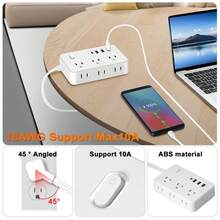 Regleta/tomacorriente (estándar estadounidense), ideal para oficinas y salas de estar. Cuenta con 6 tomas de CA y 4 puertos USB, protección contra sobretensiones, montaje en pared y es ideal para oficinas y hogares. Color blanco. - Tipo de Enchufe A USA (110-127V) - Ver 6