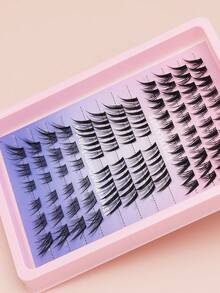 Ayrmilla 88片装混合美狐狸眼假睫毛，自然DIY俏皮卡通美人鱼款，柔软交叉纤维，呈现自然妆效，适合旅行和日常妆容DIY，自然透明睫毛，自然卷翘，纤长外展，柔软交叉猫眼睫毛 - C - 查看 2