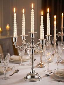 复古烛台，优雅银色金属烛台，三臂烛台，欧式风格，家居装饰，银色烛台套装，完美适用于生日派对、圣诞节装饰、新年节日装饰、客厅、卧室、厨房和家居装饰、房间装饰、圣诞礼物 - 彩色 - 查看 10