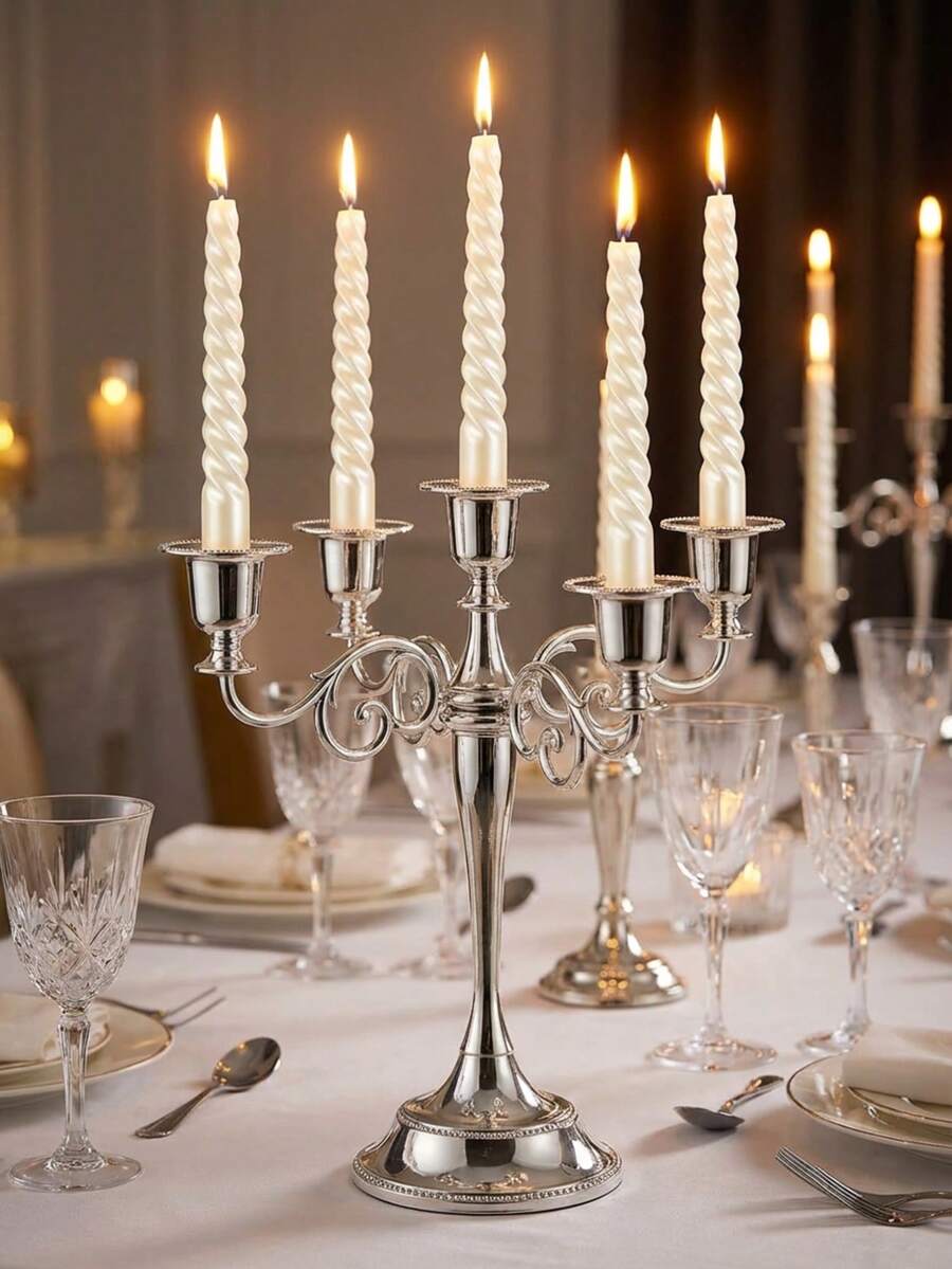 Candelabro vintage, elegante candelabro de metal plateado de 3 brazos, estilo europeo, decoración del hogar, juego de candelabros plateados, perfecto para fiesta de cumpleaños, decoración navideña, decoración de Año Nuevo, sala de estar, dormitorio, cocina y decoración del hogar, decoración de habitación, regalo de Navidad