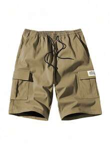 Quần short cargo nam dáng casual, nhiều màu sắc, chất liệu polyester, dây rút eo, dây đeo vai điều chỉnh được, nhiều túi, phù hợp cho phòng tập gym, các hoạt động thường ngày, có thể giặt, vải bền chắc, quần short thể thao lý tưởng cho bố và bạn trai mùa tựu trường, quà Giáng sinh hoàn hảo cho người yêu thể thao. - màu nâu - Xem 4