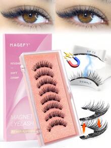 MAANGE 1/2/3 Pairs Magnetic Cartoon Fox Eye Lashes, Reusable Eyelash Set With Clips, Invisible Round Magnetic Lashes With Applicator, No Glue Magnetic Eyelashes Set, Easy To Wear And Remove, Comfortable All Day, Elegant Packaging For Travel And Gift - 黑色 - 查看 3