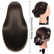 Haired Mannequin Head (Black) 24 Inches (Approximately 60.96 Cm) Beauty Model Head Model Head Used For Weaving Hairstylists, Beauty Students Practicing Styling With Free Table Edge Clips And Styling Tools. - View 2