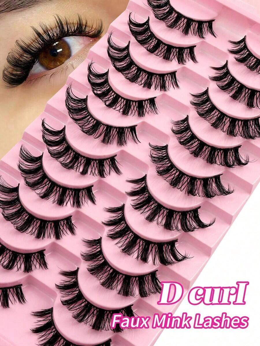 10 Pairs Of Russian Style False Eyelashes, D Curl Thick & Fluffy Lashes Suitable For Daily And Party, Charming Eye Makeup, Travel Essential Strip Lashes, Lashes, Eyelashes, Fake Lashes - Lông mi mềm mại - Xem 1