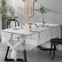 1 pieza Mantel de encaje moderno y elegante, mantel transparente blanco sólido y fresco para mesa de café, comedor, soporte de TV, lavadora, refrigerador, adecuado para bodas y festivales, estilo escandinavo y japonés - Multicolor - Ver 1