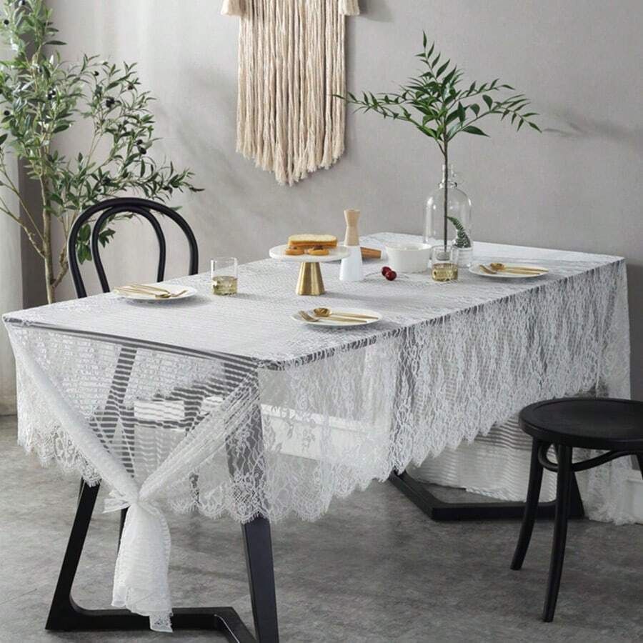 1 pieza Mantel de encaje moderno y elegante, mantel transparente blanco sólido y fresco para mesa de café, comedor, soporte de TV, lavadora, refrigerador, adecuado para bodas y festivales, estilo escandinavo y japonés - Multicolor - Ver 1