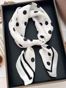 1条休闲波点印花方巾，70厘米，新款春秋季女士方巾，多功能腰带、头巾、头巾、时尚领巾 - 白色 - 查看 3