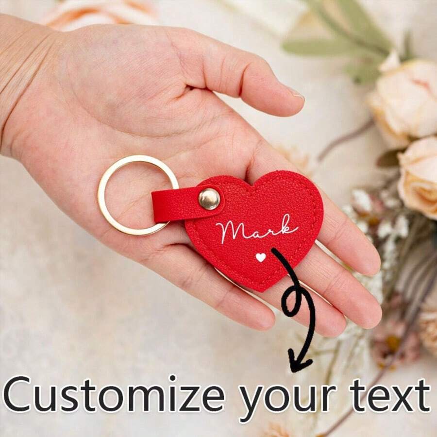 Llavero de cuero con forma de corazón personalizable - Llavero con nombre personalizado, regalo para amigos, propuesta de dama de honor, regalo de cumpleaños/aniversario personalizado, llavero de cuero personalizado - Multicolor - Ver 1