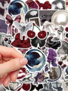 50张Pinterest女孩主题贴纸，美感十足，可用于日记本、手机壳、平板电脑、水瓶、办公桌、头盔、自行车、行李箱等，防水贴纸 - 彩色 - 查看 5