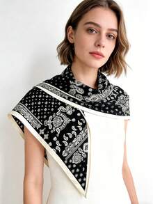 1pc French Retro Cashew Flower Multifunctional Scarf Shawl, Suitable For Daily, Office, Vacation And Other Occasions - Black - View 5