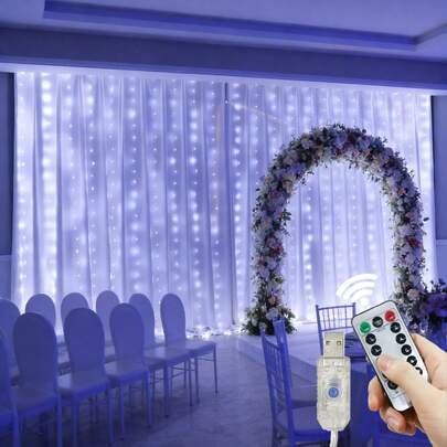 Romantic Wedding Party Backdrop Decor Light, USB Powered LED Curtain Light With Remote Control, 8 Lighting Modes LED Curtain Light, Fairy Lights For Valentine's Day, Mother's Day, Easter Party, Proposal, Birthday, Wedding Ceremony Stage Decoration