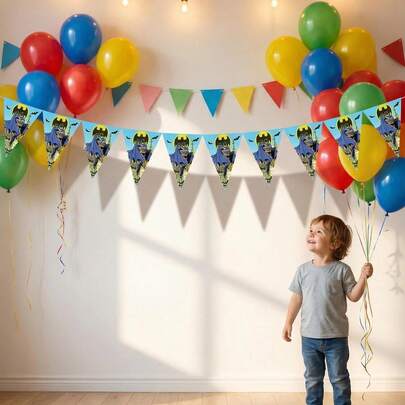 1 Set DC Triangle Flag, Cartoon Style Poster, Reusable Party Banner Decoration Set, Suitable For Birthday Party, Living Room Photo Background, Halloween Decor, And Ideal Fan Gift, Easy To Install