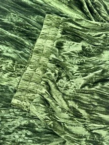 Vintage Print High-Low Hem Velvet Maxi Skirt, Elegant For Dates, Commuting, Suitable For Spring/Autumn Women Summer - Grass Green - View 9