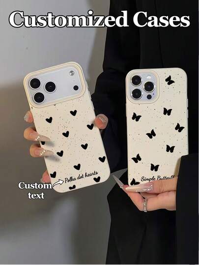 1pc Customizable Phone Case With Minimalist Heart & Butterfly Design, Compatible With IPhone 17 Pro Max/17 Air/16E/16 Pro Max/15/14 Plus/13/12/11, S24/20 Ultra/A52S/A31 A21S/A13/A05S, Note 13 Pro Plus/Note 10/Note 12C/Note 13C, Made Of Shock-Resistant TPU Material, & Personalized, Unisex Design, Suitable For Gifts, Festivals, Valentine's Day, Versatile Occasions