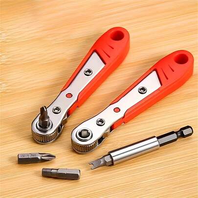Screwdriver Handle Suitable For Narrow Spaces, Front And Rear, Bent Wrench, Right Angle Curved, Screwdriver, Steel Material, Red Color, Requires Assembly, Non-Electric, No Battery Needed, Suitable For Industrial And Scientific Use