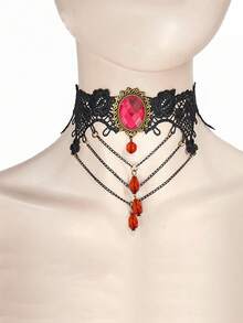 1件装女士蕾丝复古哥特式颈链，简约链条短款项链 - 彩色 - 查看 8