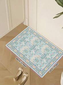 1pc Bohemian Style Paris Garden Printed Carpet, Suitable For Living Room, Bedroom, Dining Room, Dorm, Office And Other Home Decor, Non-Slip Vintage Farmhouse Style Rug - Blue - View 2