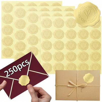 250pcs Golden Foil Stickers Self Adhesive Golden Envelope Seal Sticker For Wedding Invitations Cards Bridal Birthday Party