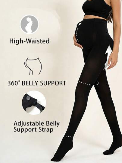 1 Pc Women's Maternity Tights Spring Autumn Adjustable Belly Support Black Stirrup Leggings | High Elastic No Tightness | Commute Leisure Wear | Suitable For 10-25℃